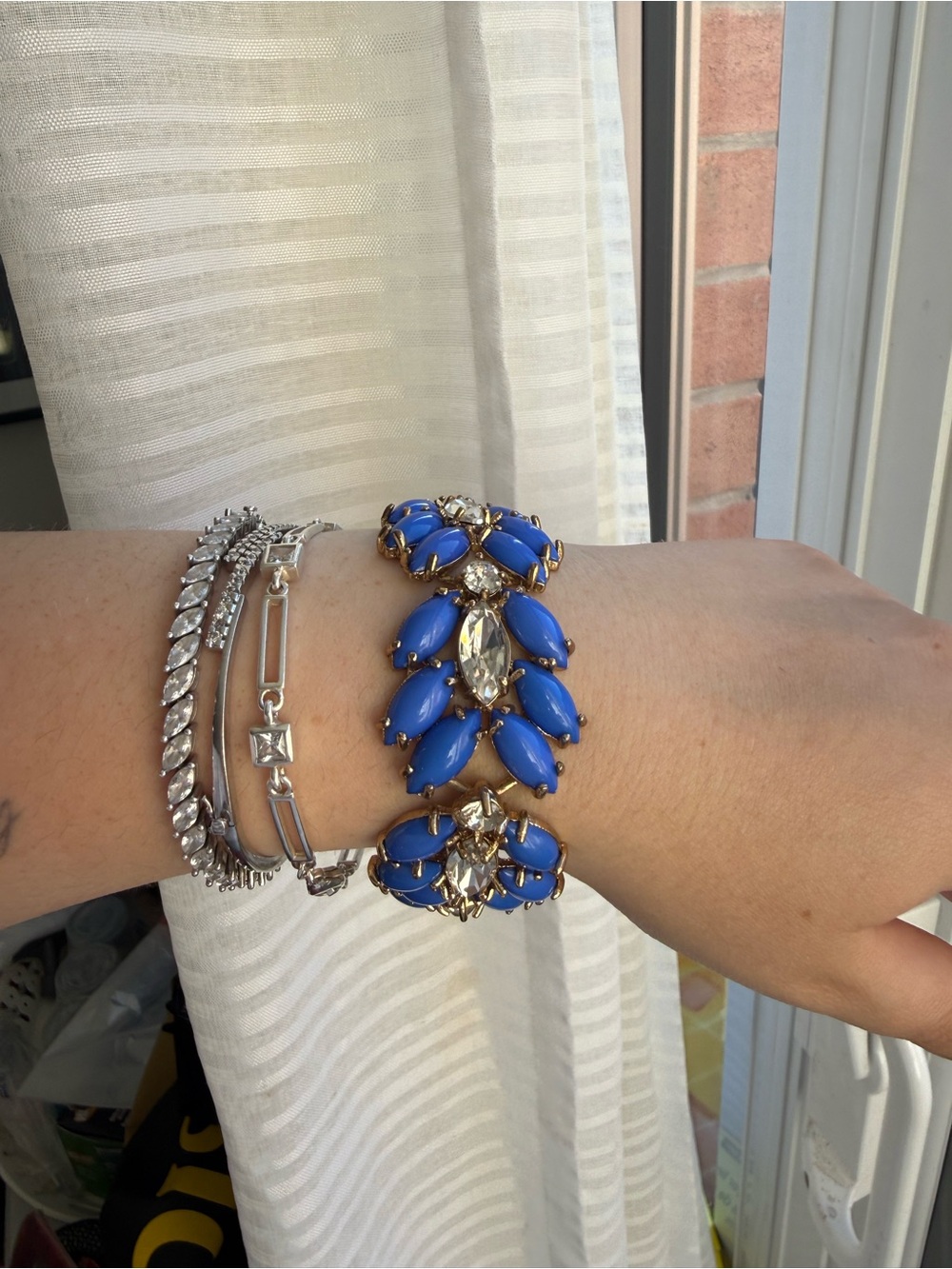 J Crew Beautiful Crystal Marquess Fleur Bracelet Gold-tone, Crystal and Blue